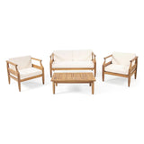 Alluvion - 4 Piece Wood Outdoor Patio Conversation Set With Cream Cushions - Teak / Beige
