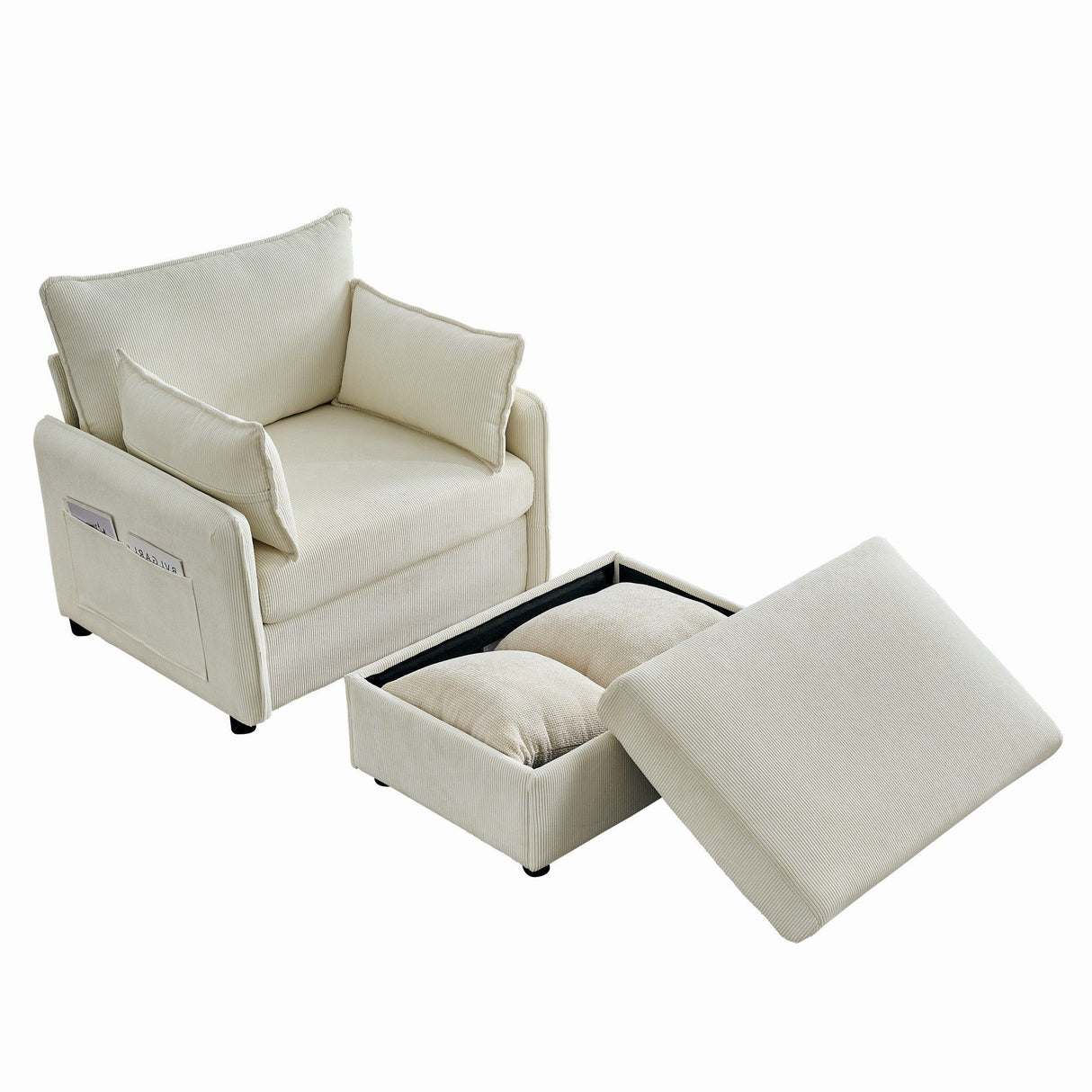 Comfy Corduroy Oversized Chaise Lounge Chair With Ottoman And Storage