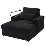 Modern Style Armchair Chaise Lounge Sofa Couch With Movable Storage Ottoman, USB Ports, Cup Holders, Phone Holder, Side Pockets