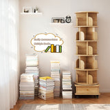 6 Tier Rotating Bookshelf With Wheels And Drawer, 360° Spinning Design, Space Saving Storage, For Home - Wood