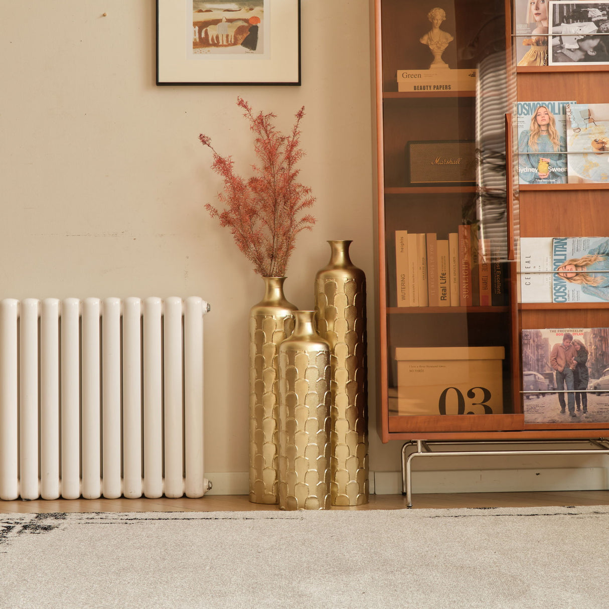 Floor Metal Vases Decorated White Metal Vases (Set of 3) Gorgeous Home Decoration Large Glazed Metal Vases - Golden