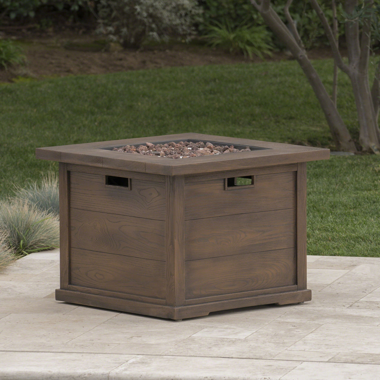 Outdoor Patio Square Gas Burning Mgo Fire Pit, Tank Inside, 40000 Btu