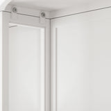 Arched Glass Double Door Wardrobe With Shatterproof Mirror, Open Shelf & Towel Rack