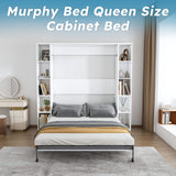 Queen Murphy Bed With Storage Cabinet - White