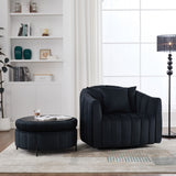 Oversized Velvet Swivel Barrel Accent Chair And Ottoman Set With Storage