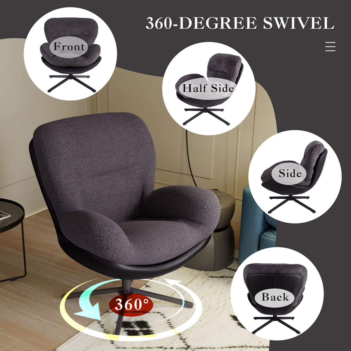 360° Swivel Office Chair, No Wheels
