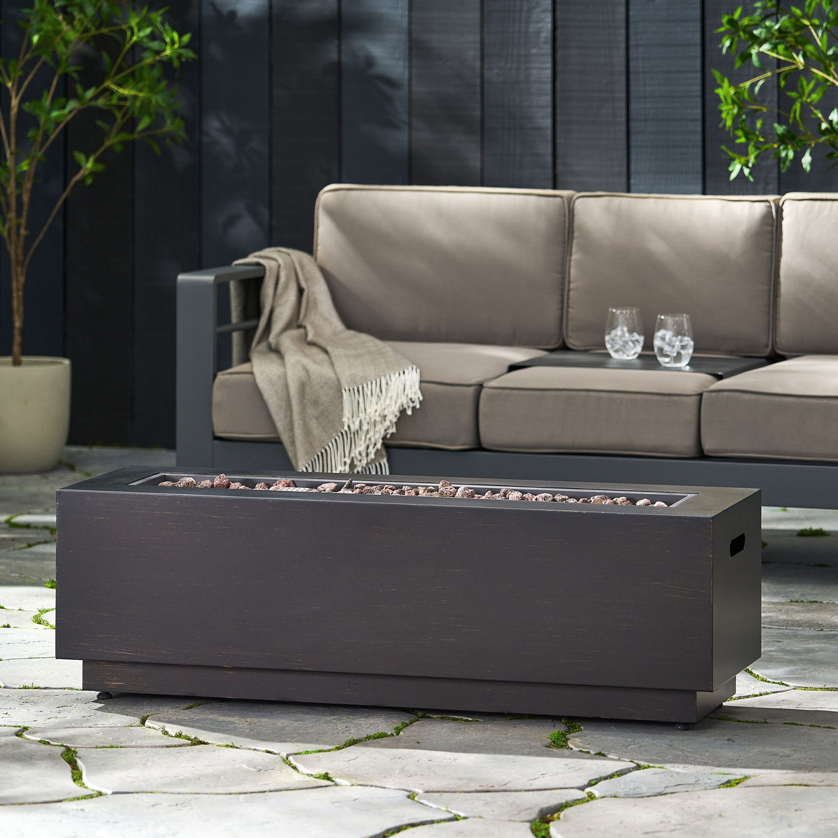 Modern Rectangular Iron Fire Pit 50,000 Btu