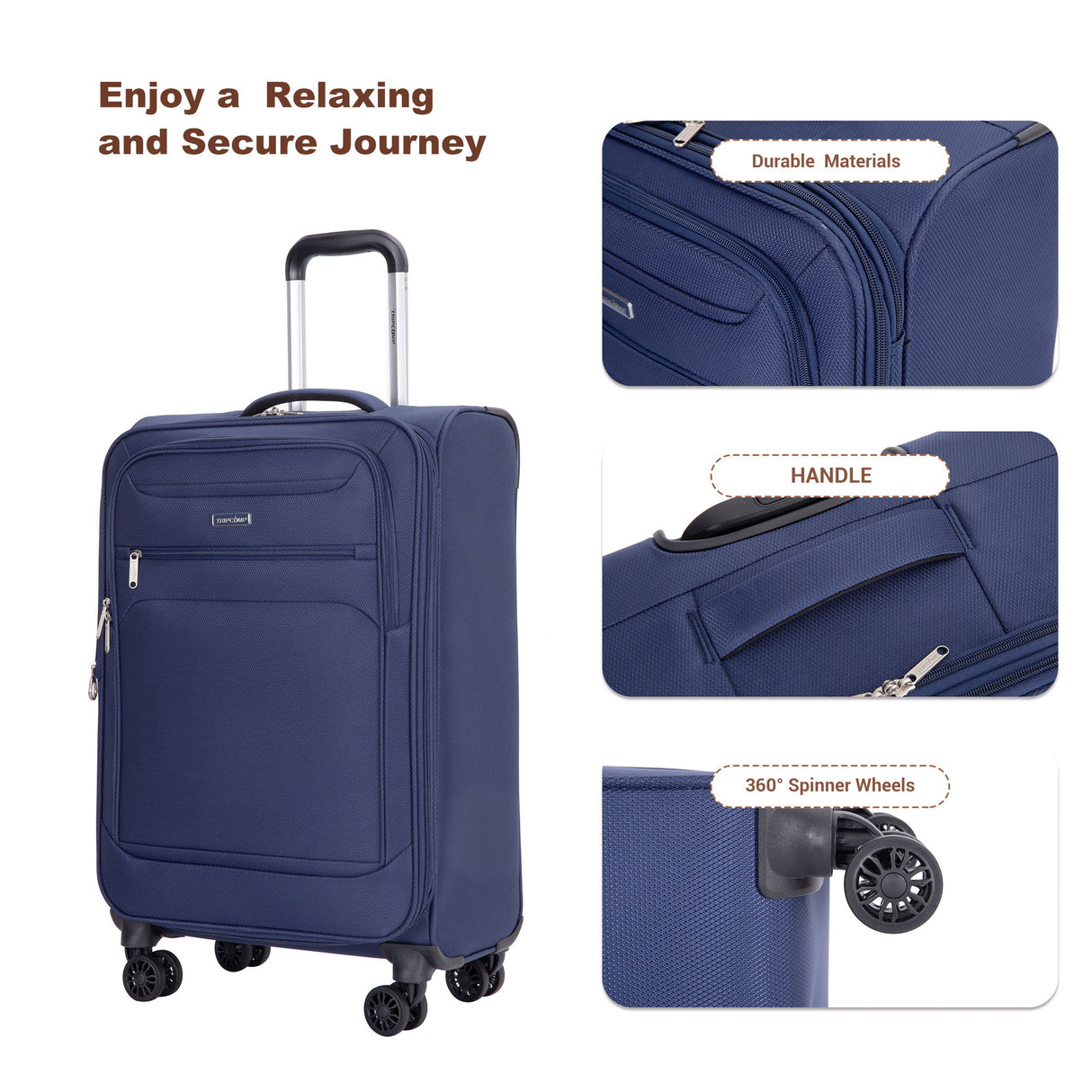 3 Piece Luggage Sets, Softshell Suitcase Spinner Wheels