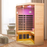 2 Persons Large Glass Front Deluxe Version Hemlock Far Infrared Corner Sauna Room - Natural
