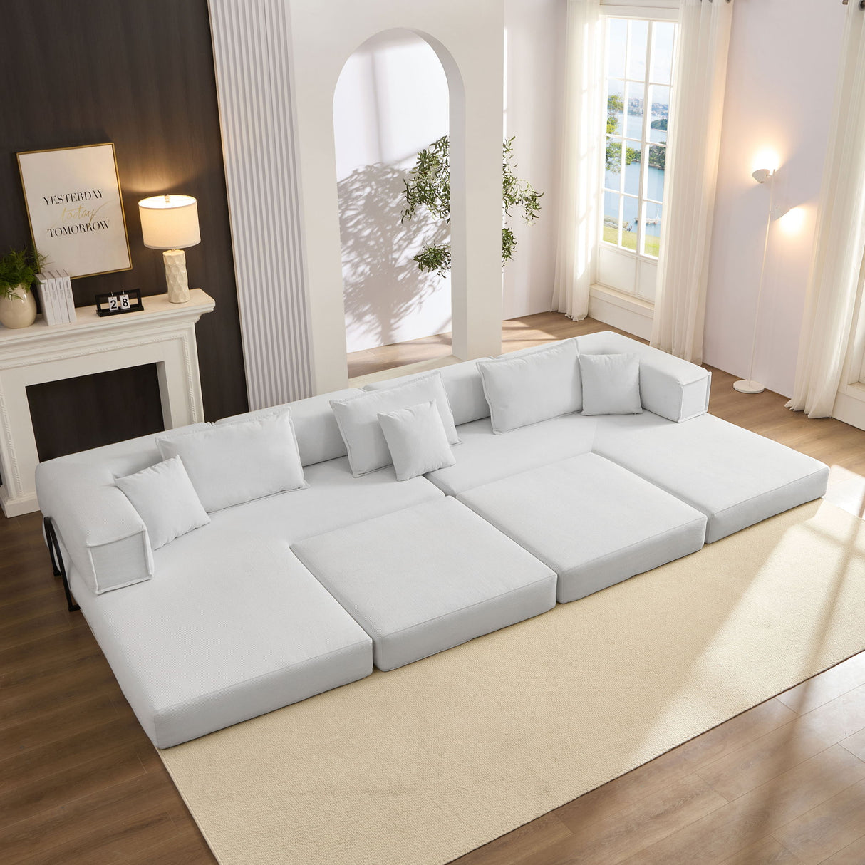 Modular L Shaped Floor Living Room Sofa Set With 6 Pillows