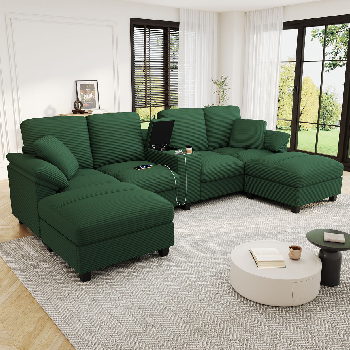 Modern U-Shaped Sectional Sofa With Storage Ottomans