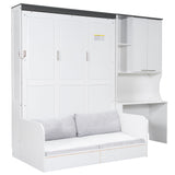Multi Functional Murphy Bed With Sofa, Desk, And Storage Cabinet, Queen Size - White