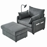Comfy Corduroy Oversized Chaise Lounge Chair With Ottoman And Storage