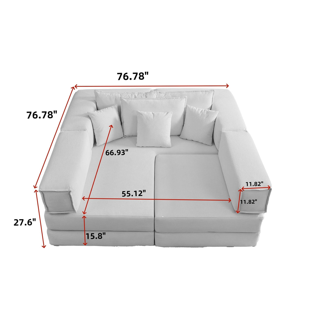 Modular L Shaped Floor Living Room Sofa Set With 6 Pillows