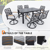Outdoor Patio Furniture Dining Set With Sunbrella Fabric, Rectangular Table With Umbrella Hole