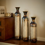 Modern Droplet Shaped Floor Vase Set, Glazed Metal Decorative Vases 3 Piece Home Accent For Living Room - Gold / White