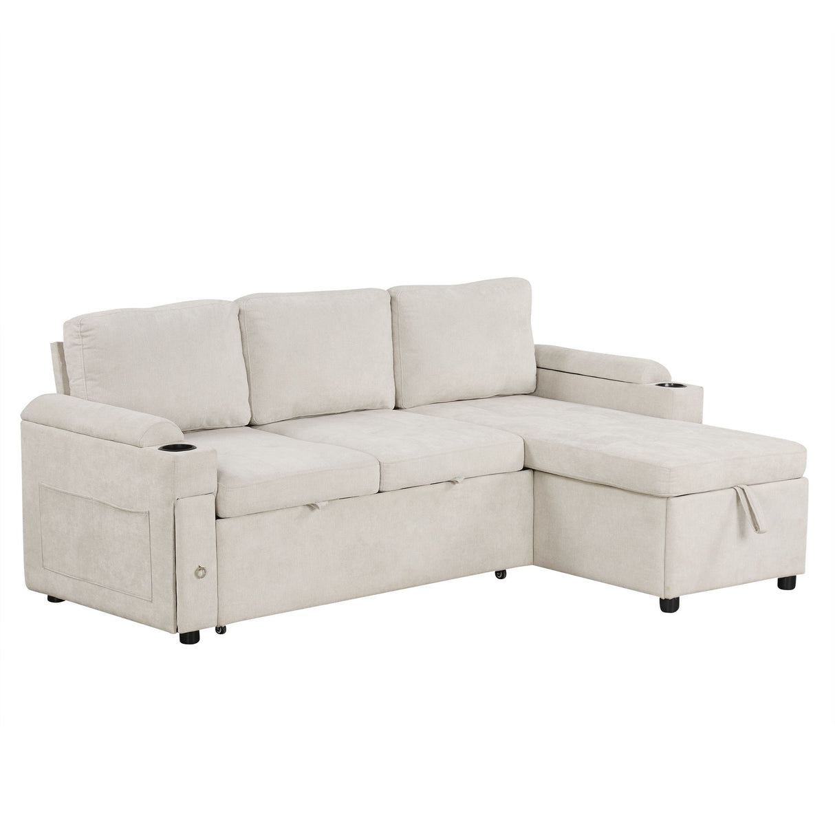 Convertible L Shaped Sofa Couch With Storage, Cup Holders, USB Ports