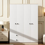4 Door Wardrobe Closet With Drawers, Shelf, And Hanging Rod - White / Natural