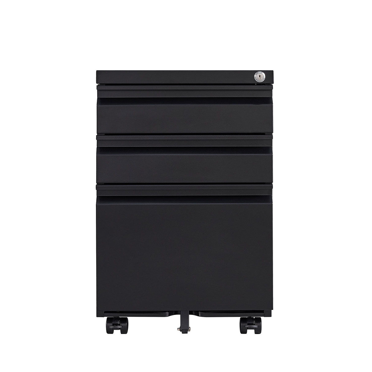 Contemporary Black 3 Drawer Mobile Filing Cabinet With Lock, Metal Office Storage For Legal / Letter Size