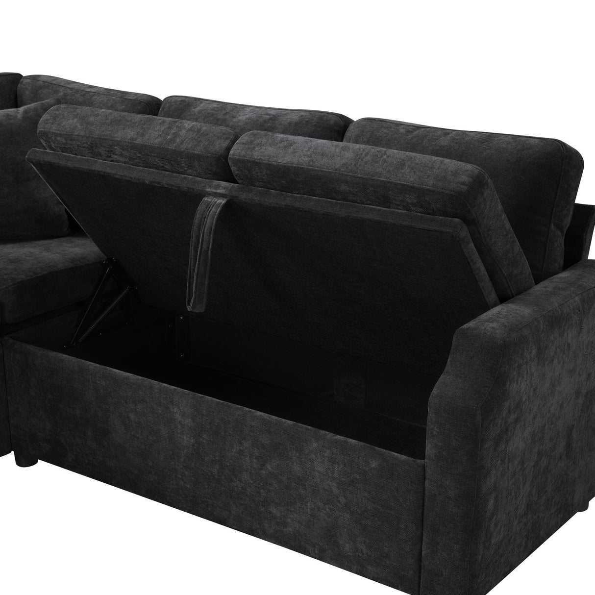 Modern L Shaped Sectional Sofa Bed With Hidden Storage Chenille Upholstery