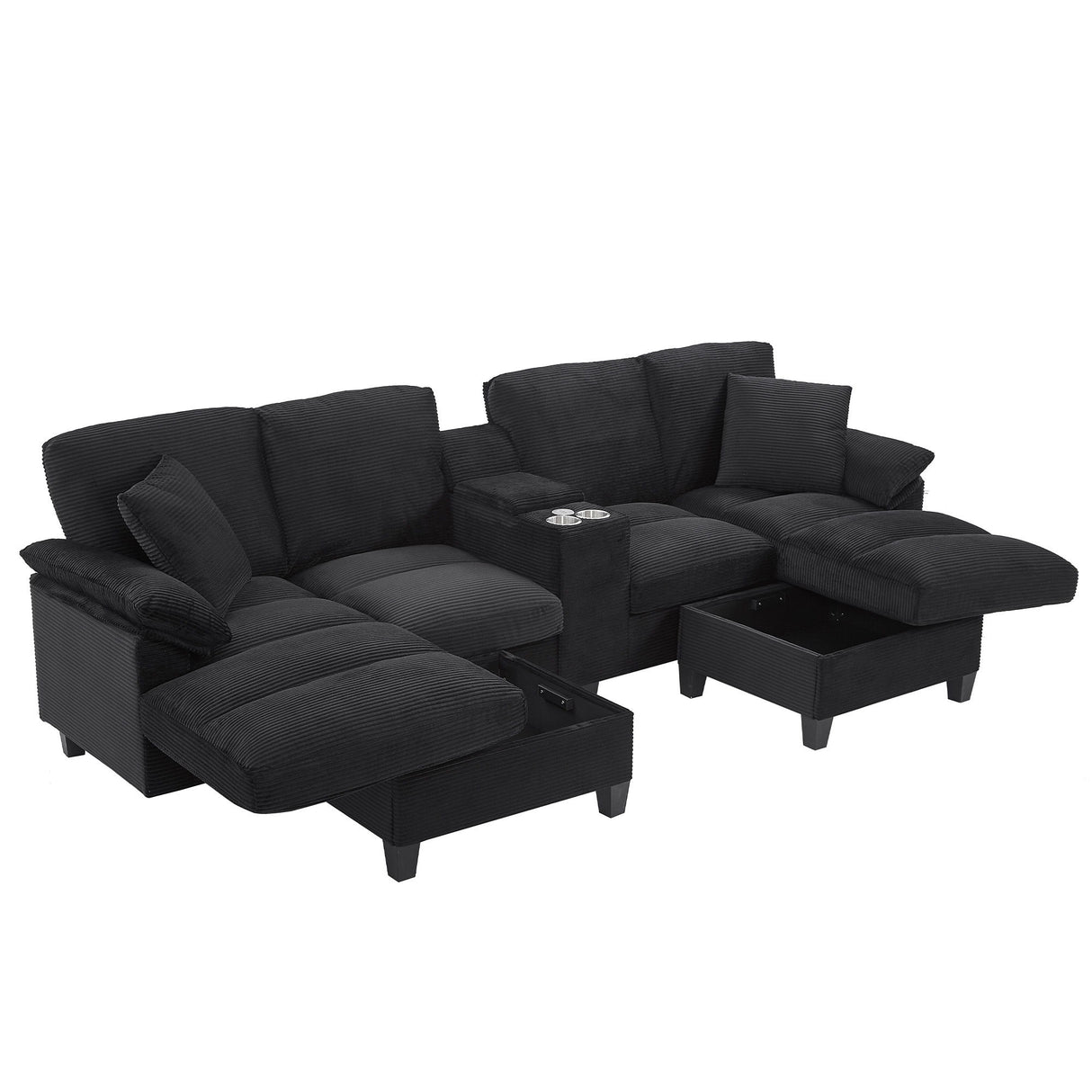 Modern U-Shaped Sectional Sofa With Storage Ottomans