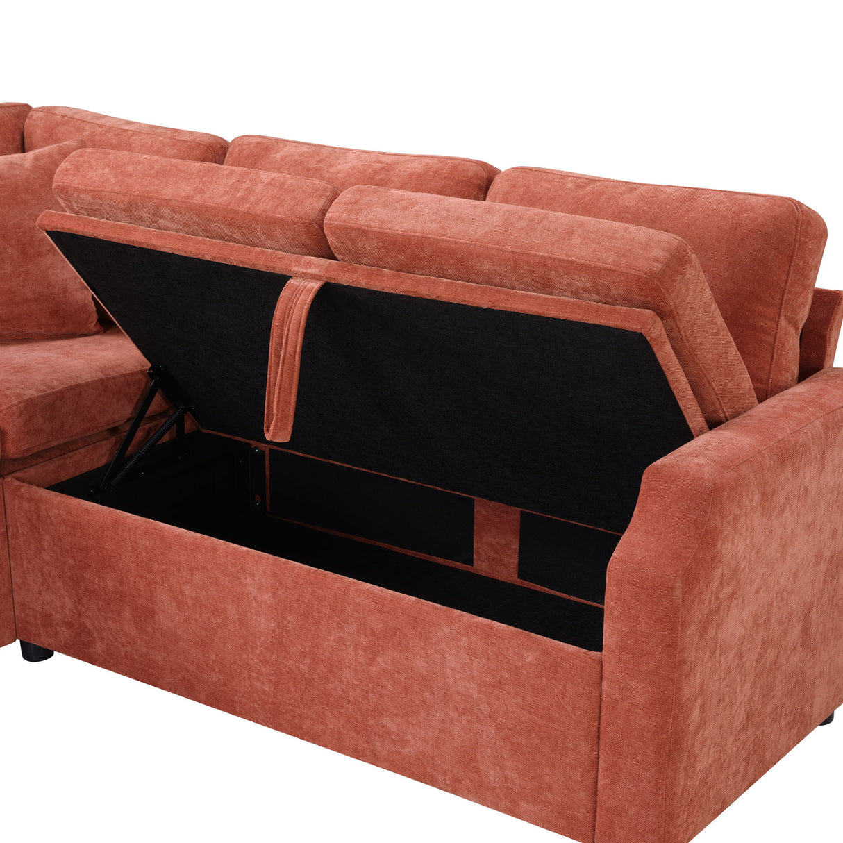 Modern L Shaped Sectional Sofa Bed With Hidden Storage Chenille Upholstery