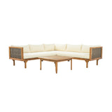 Premium Outdoor Sofa Set With Waterproof Cushions Sectional Seating Group With Acacia Wood And Wicker - Brown Mix / Beige