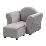 Kids Velvet Upholstered Chair With Ottoman For Comfortable Seating - Gray