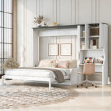 Multi Functional Murphy Bed With Sofa, Desk, And Storage Cabinet, Queen Size - White