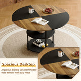 Diameter - Modern Splicing Circular Dining Table Double Layer Storage - Wood / Black