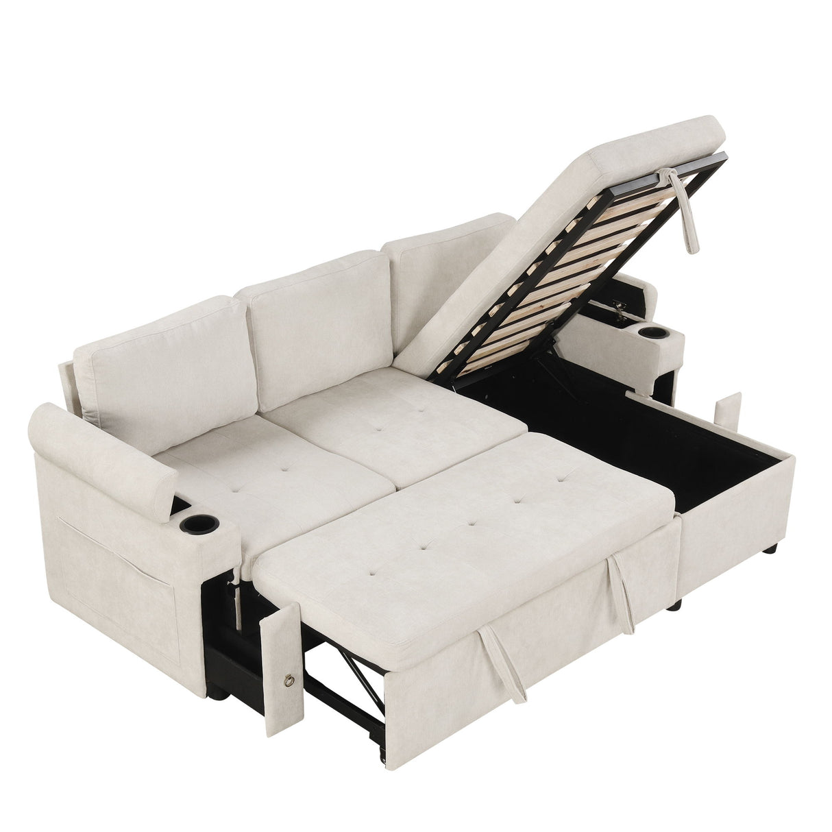 Convertible L Shaped Sofa Couch With Storage, Cup Holders, USB Ports