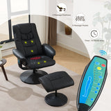 Recliner Chair With Ottoman, 360° Swivel Massage Lounge Chair With 5-Point Vibration & Heated Seat