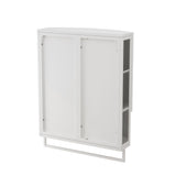 Arched Glass Double Door Wardrobe With Shatterproof Mirror, Open Shelf & Towel Rack