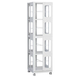 4 Tier All Steel Rotating Bookshelf With 360° Wheels, Large Size Sturdy & Spacious Book Rack, New Style Bookshelf - White