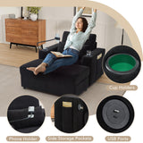 Modern Style Armchair Chaise Lounge Sofa Couch With Movable Storage Ottoman, USB Ports, Cup Holders, Phone Holder, Side Pockets