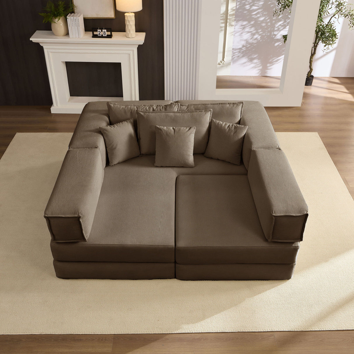Modular L Shaped Floor Living Room Sofa Set With 6 Pillows