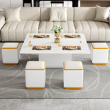 Multi Functional Adjustable Coffee Table With 4 Storage Stools